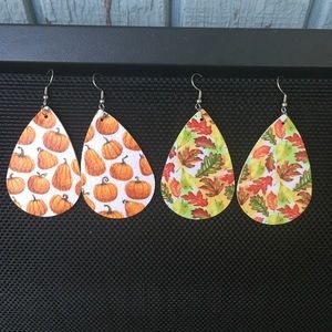 Fall Autumn faux leather printed dangle earrings